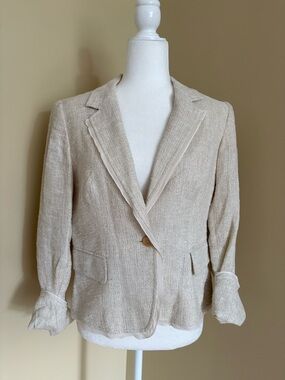 Gerard Darel Cream Textured Single-Button Blazer